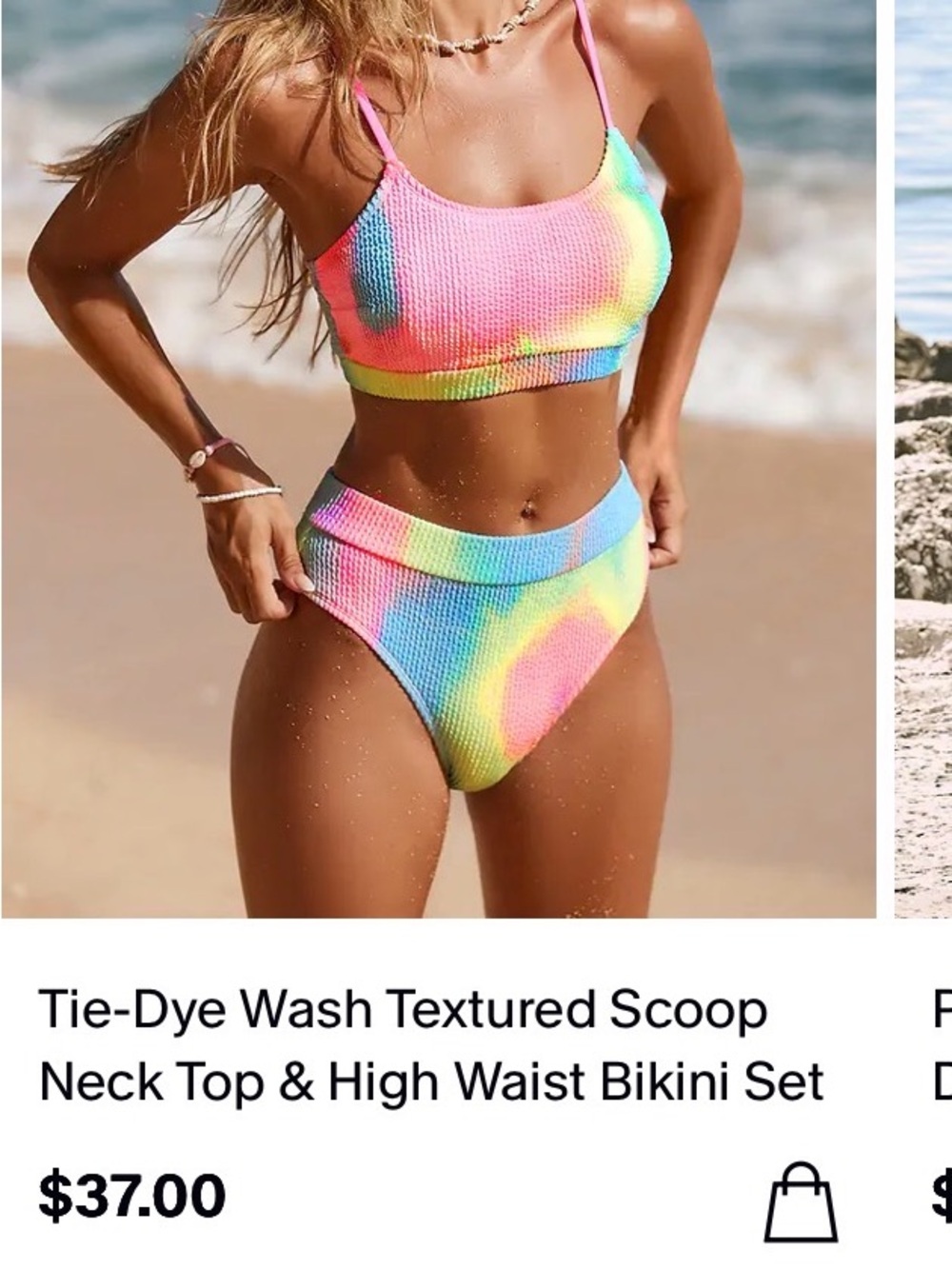 Tie-Dye Textured Scoop Neck High-Waist Bikini Set - Multicolor
